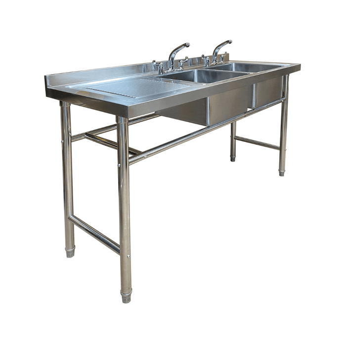 Double Bowl Catering Sink - Left Hand Drainer - No Undershelf 1500x600x900mm