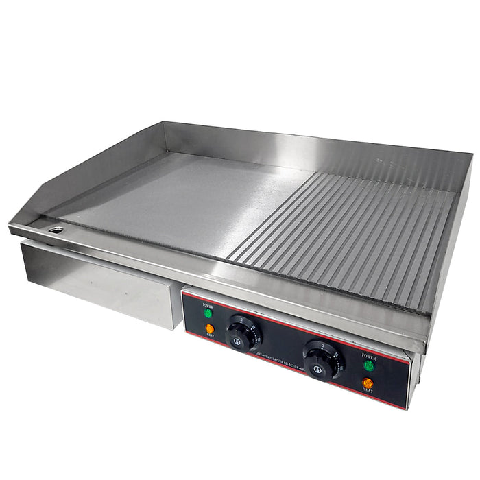 Cheftek 73cm Electric Griddle - Flat & Groved Plate