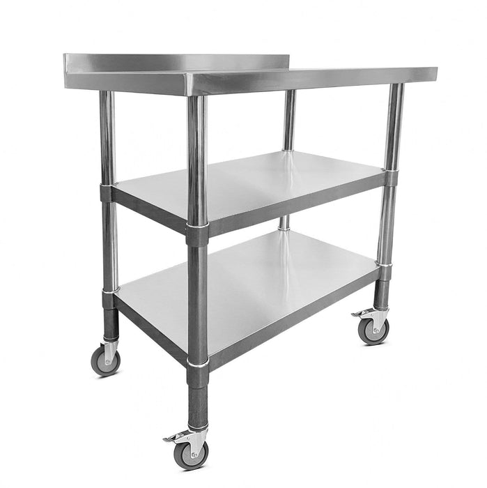 Stainless Steel Wall Prep Table - 2 Shelves - Castors - 1000x600x900mm
