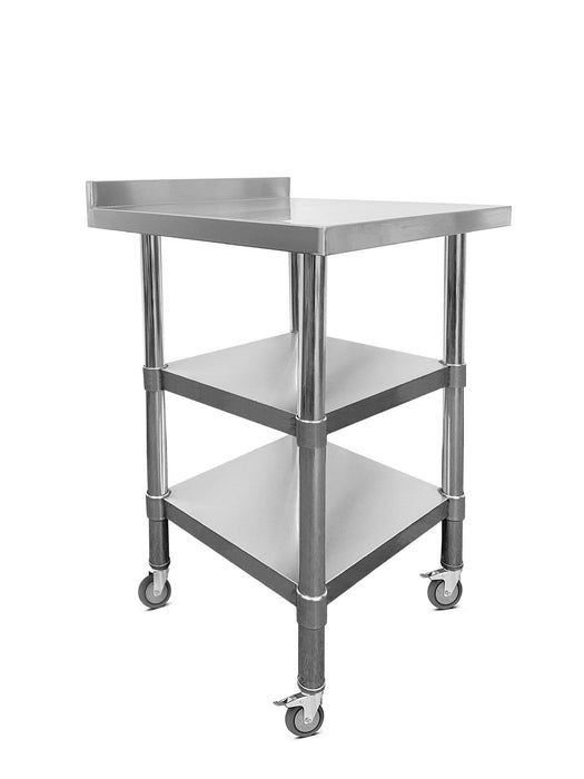 Stainless Steel Wall Prep Table - 2 Shelves - Castors - 600x600x900mm