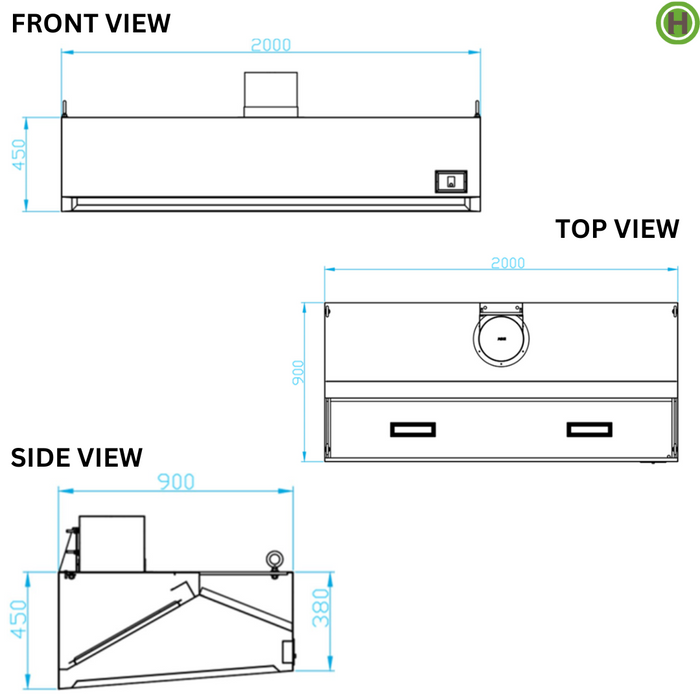 Wall-Mount Extraction Canopy / Range Hood 2000 mm